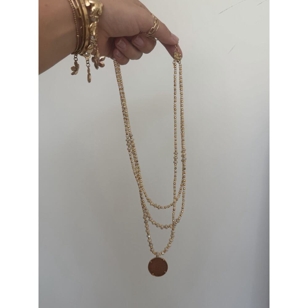 Beautiful Boho Layered Necklace with Coin Charm. White and Gold Real Gold